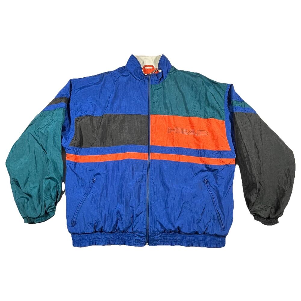 90s HEAD Colorblock Windbreaker Jacket Blue Green Orange Vintage Men’s XL